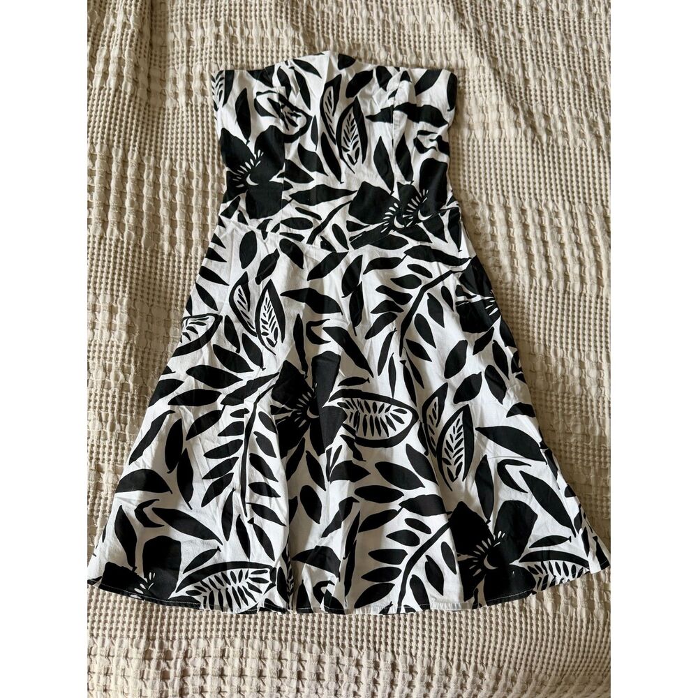 Y2K Trixxi Black White Floral Strapless Dress Medium Fit Flare Made USA